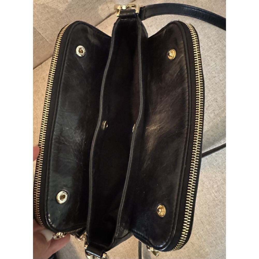 Michael Kors Crossbody Bag Purse Medium Alexis Black Patent Leather Gold Zippers - Picture 11 of 15